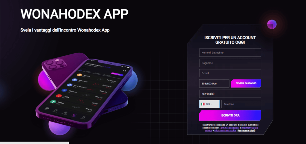 wonahodex app iscrizione