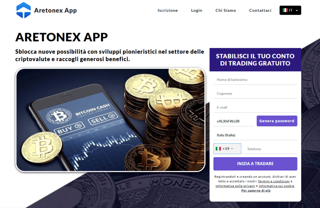 aretonex app iscrizione